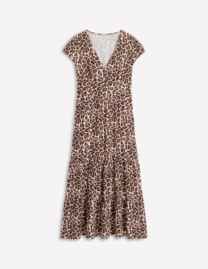 Eloise Tiered Jersey Dress-Cheetah Pop