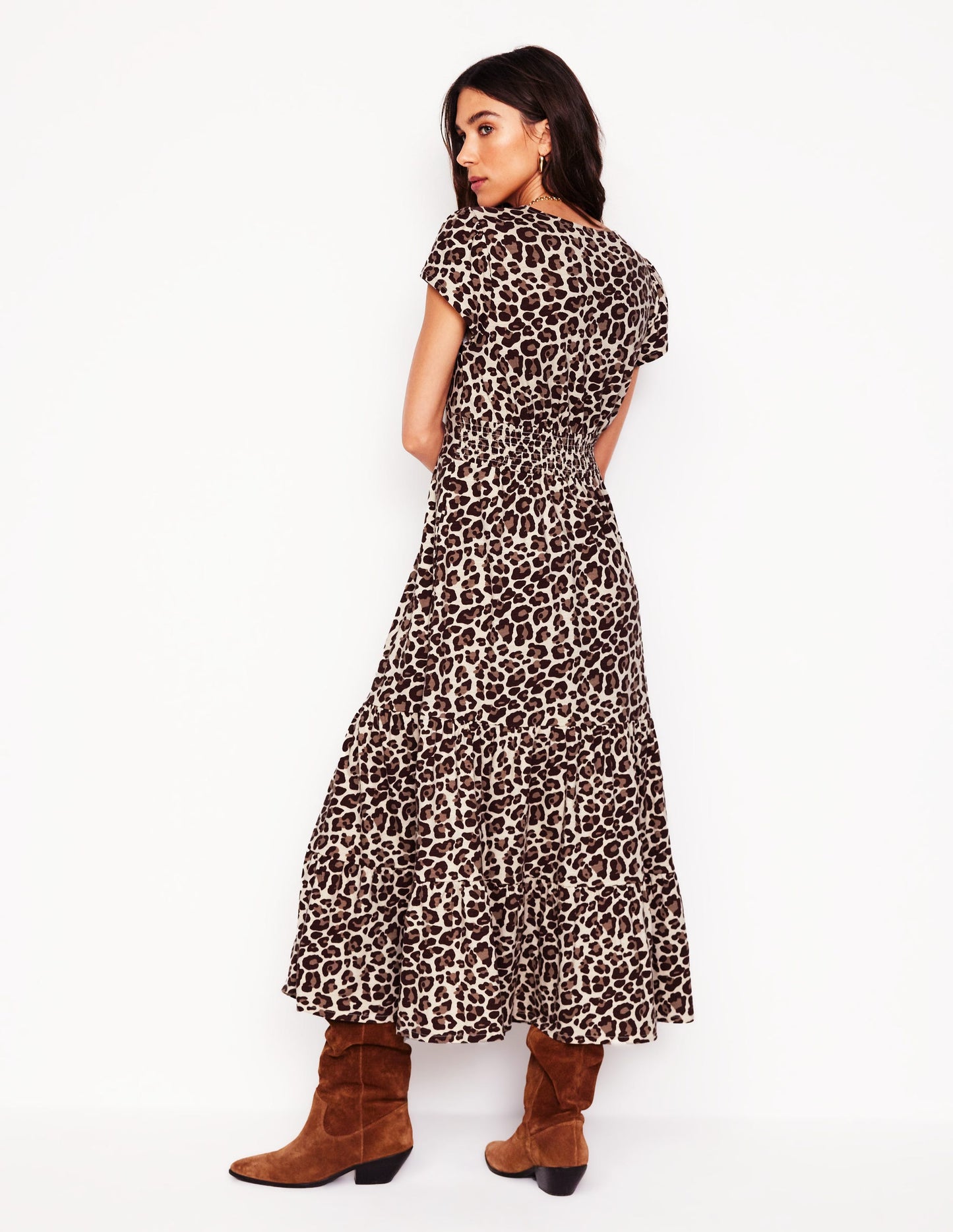 Eloise Tiered Jersey Dress-Cheetah Pop