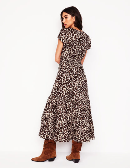 Eloise Tiered Jersey Dress-Cheetah Pop