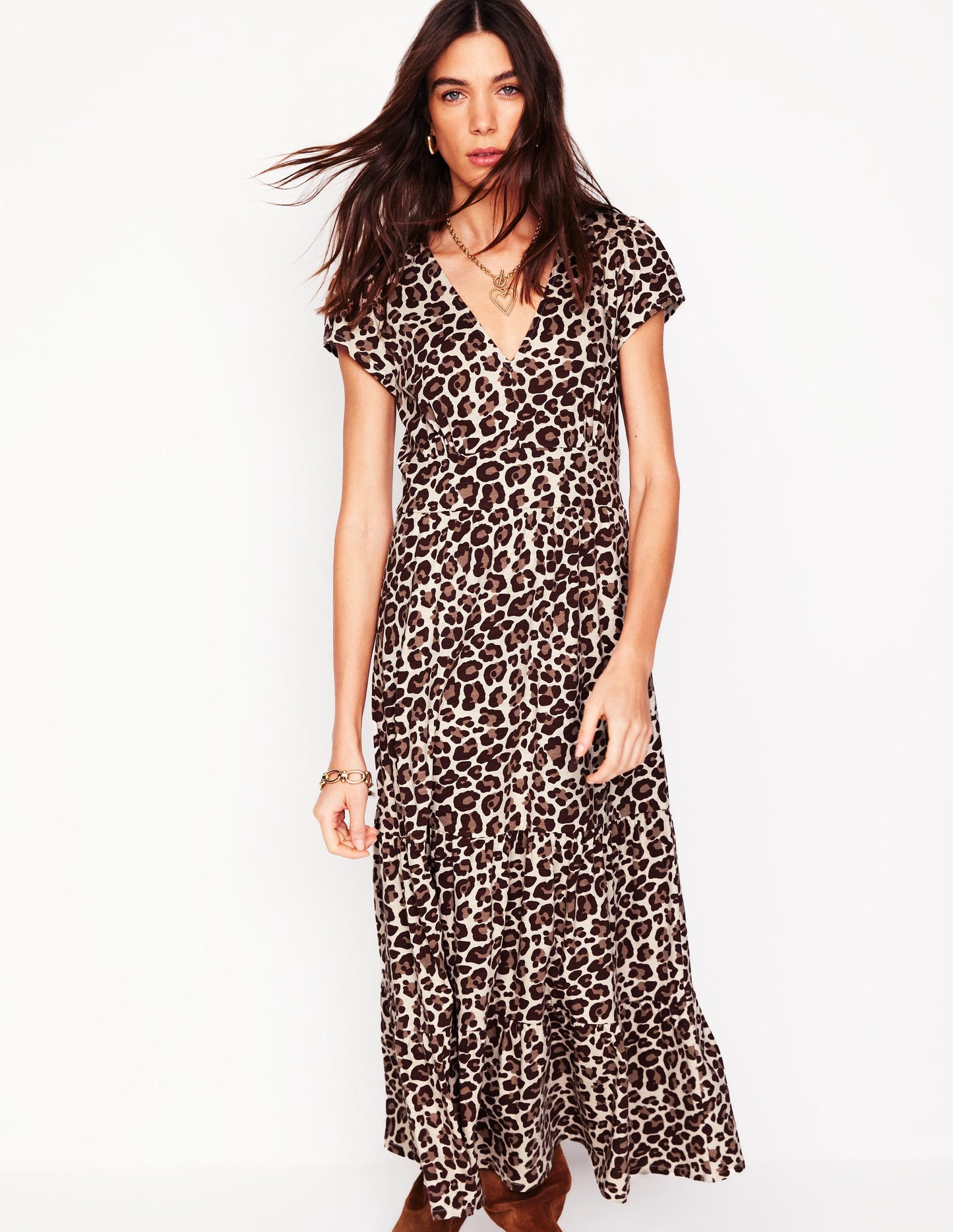 Eloise Tiered Jersey Dress-Cheetah Pop