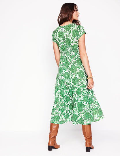 Eloise Tiered Jersey Dress-Iguana Green, Dahlia Stamp