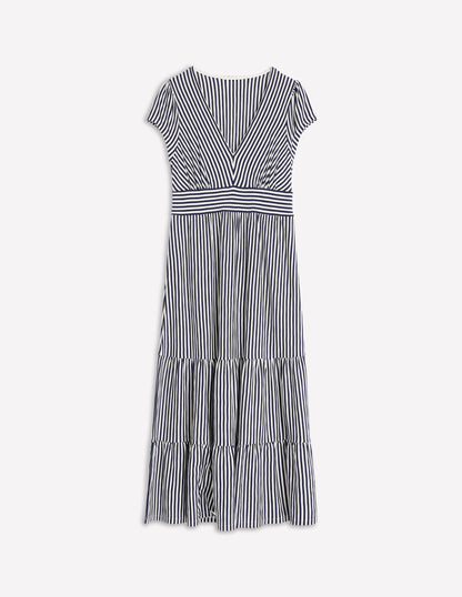 Eloise Tiered Jersey Dress-French Navy and Ivory Stripe