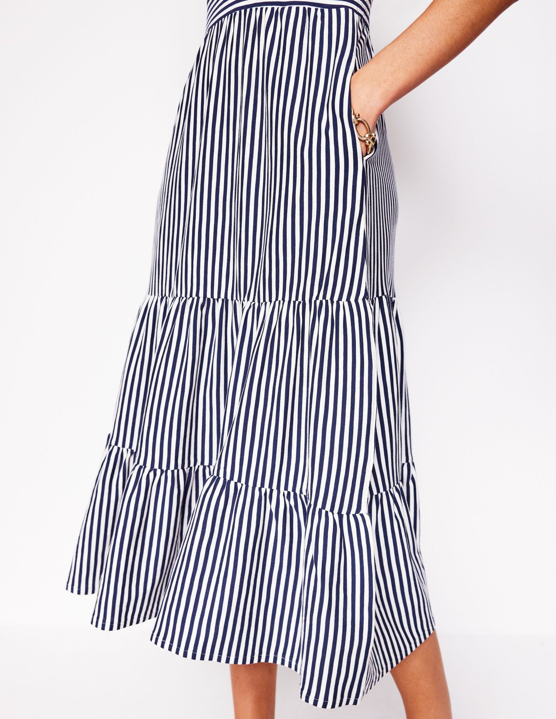 Eloise Tiered Jersey Dress-French Navy and Ivory Stripe-1