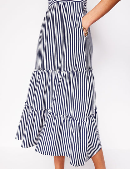 Eloise Tiered Jersey Dress-French Navy and Ivory Stripe-1