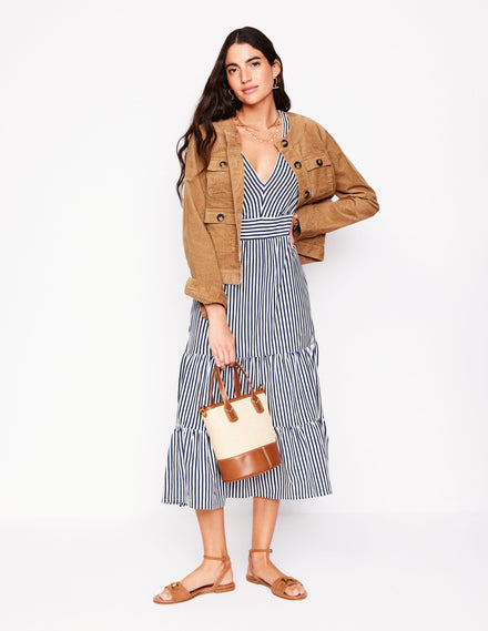 Eloise Tiered Jersey Dress-French Navy and Ivory Stripe