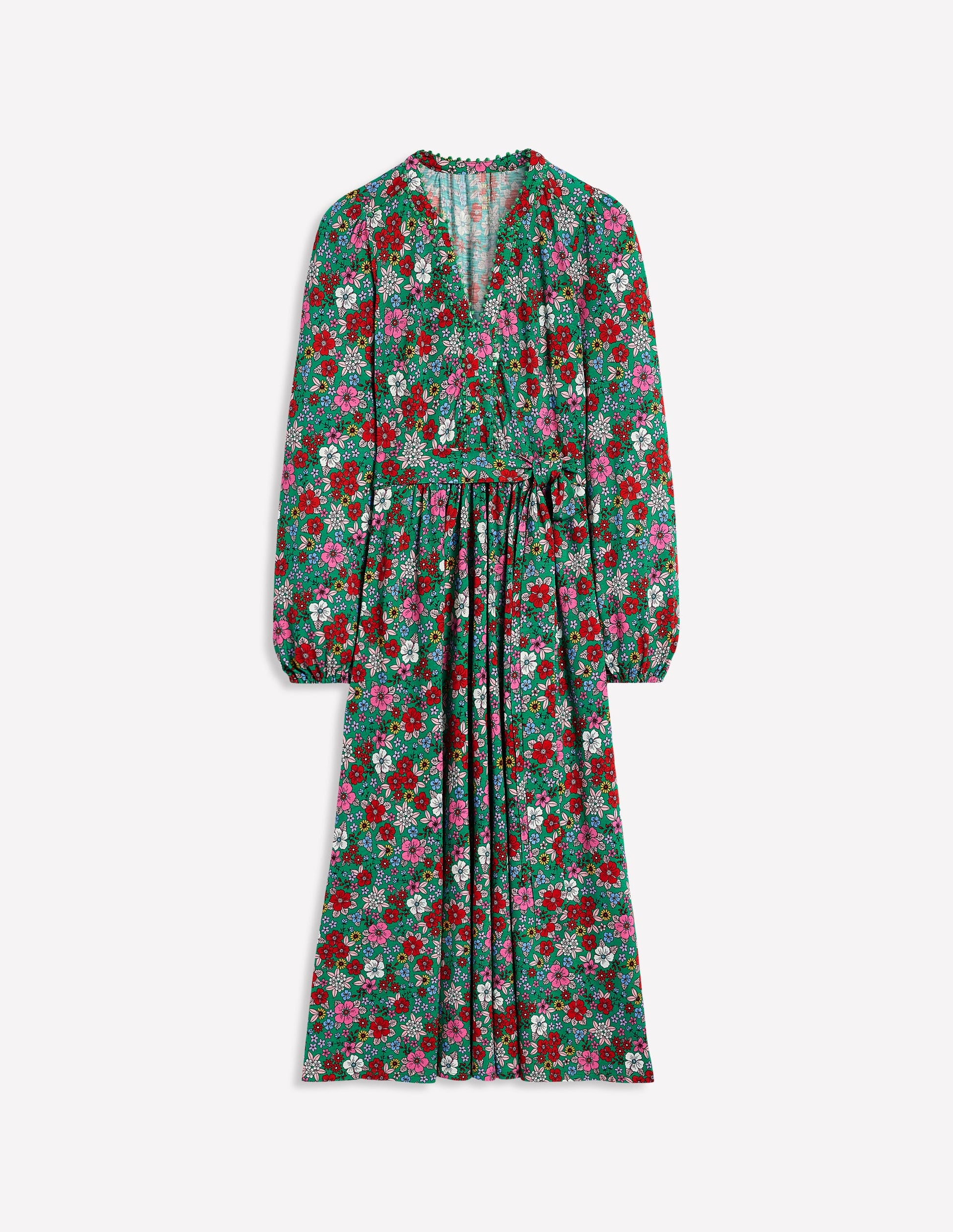 Maeve Trim Jersey Midi Dress-Rich Emerald, Blossom Scatter | Boden Global Maeve Trim Jersey Midi Dress-Rich Emerald, Blossom Scatter | Boden Global