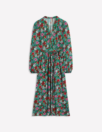 Maeve Trim Jersey Midi Dress-Rich Emerald, Blossom Scatter