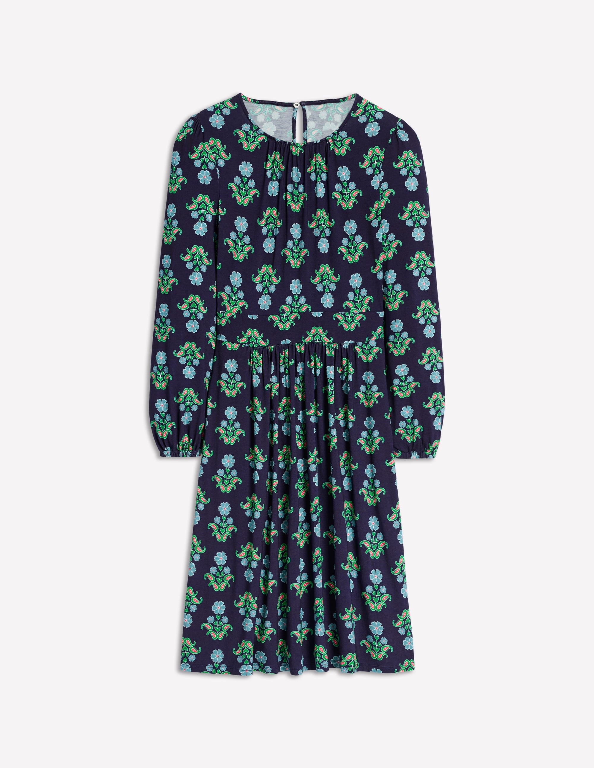 Alexandra Blouson Jersey Dress-French Navy, Pansy Stamp - Image 4