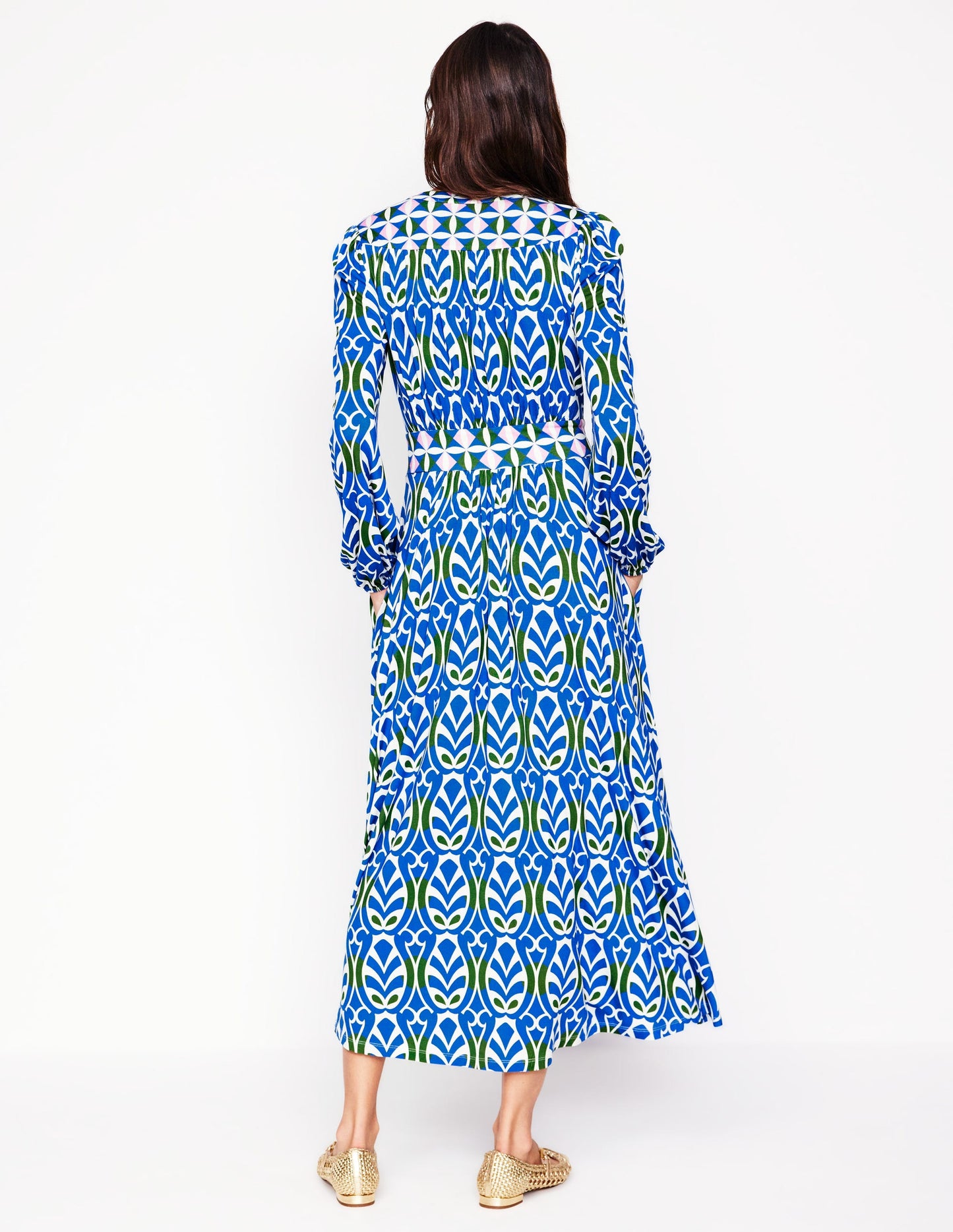 Lily Long Sleeve Midi Dress-Gallery Blue, Leaf Terrace