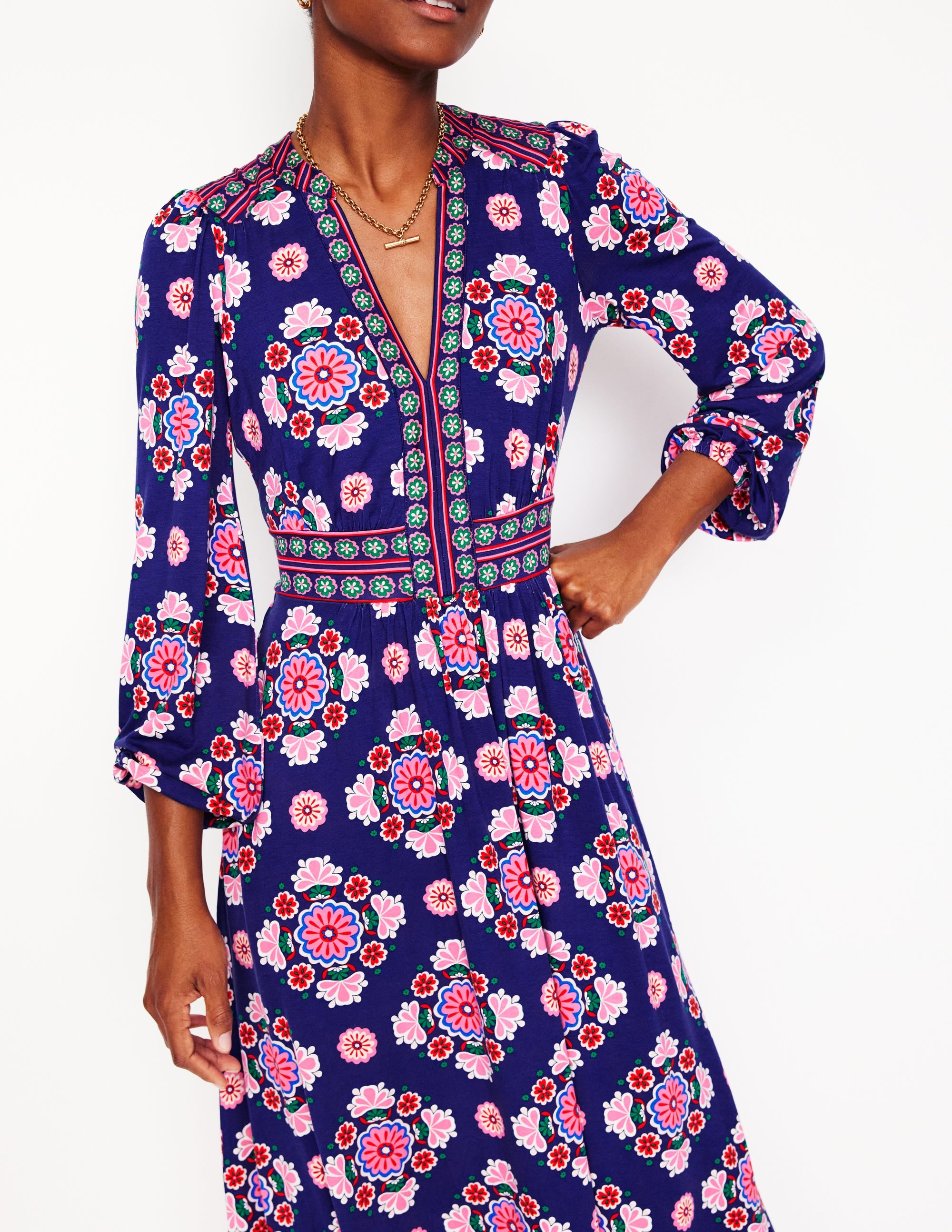 Lily Long Sleeve Midi Dress-Starboard Blue, Meadow Posy - Image 2