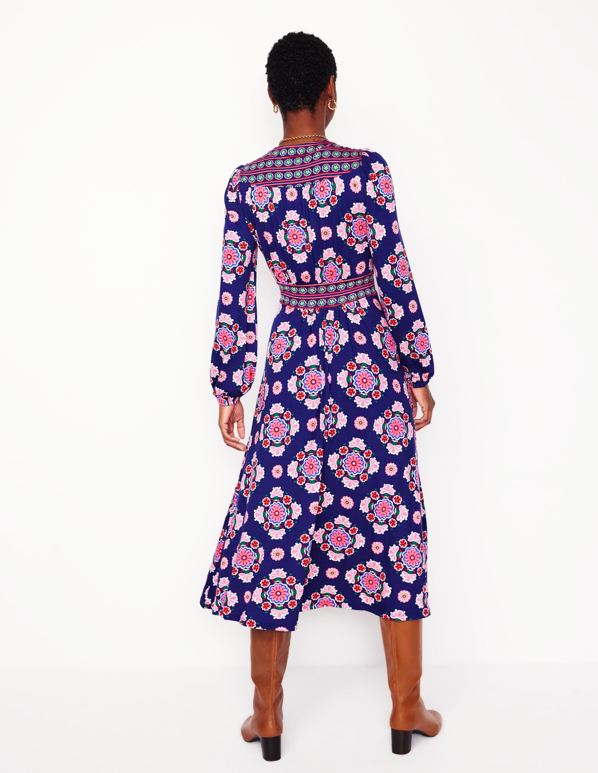 Lily Long Sleeve Midi Dress-Starboard Blue, Meadow Posy - Image 3