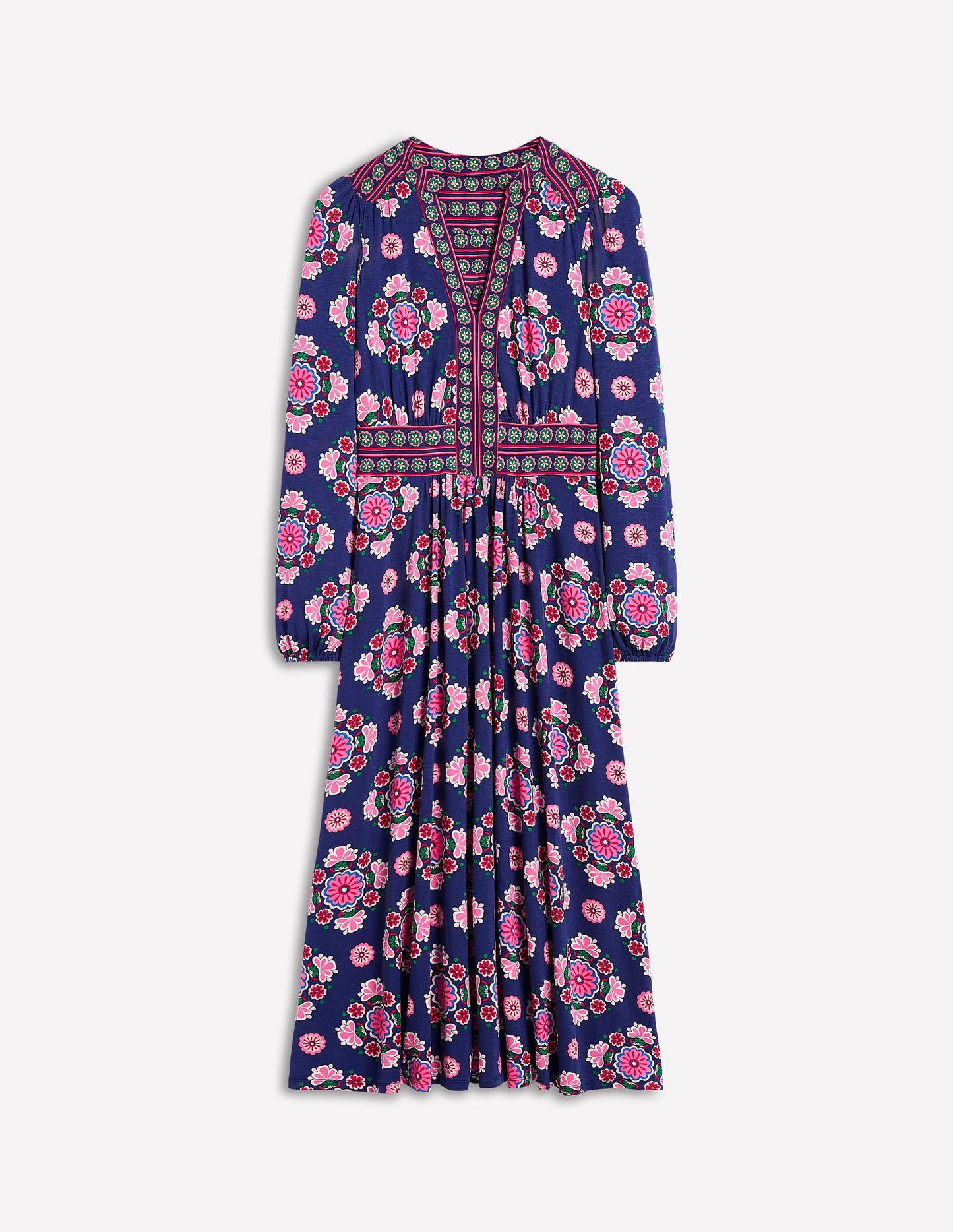 Lily Long Sleeve Midi Dress-Starboard Blue, Meadow Posy