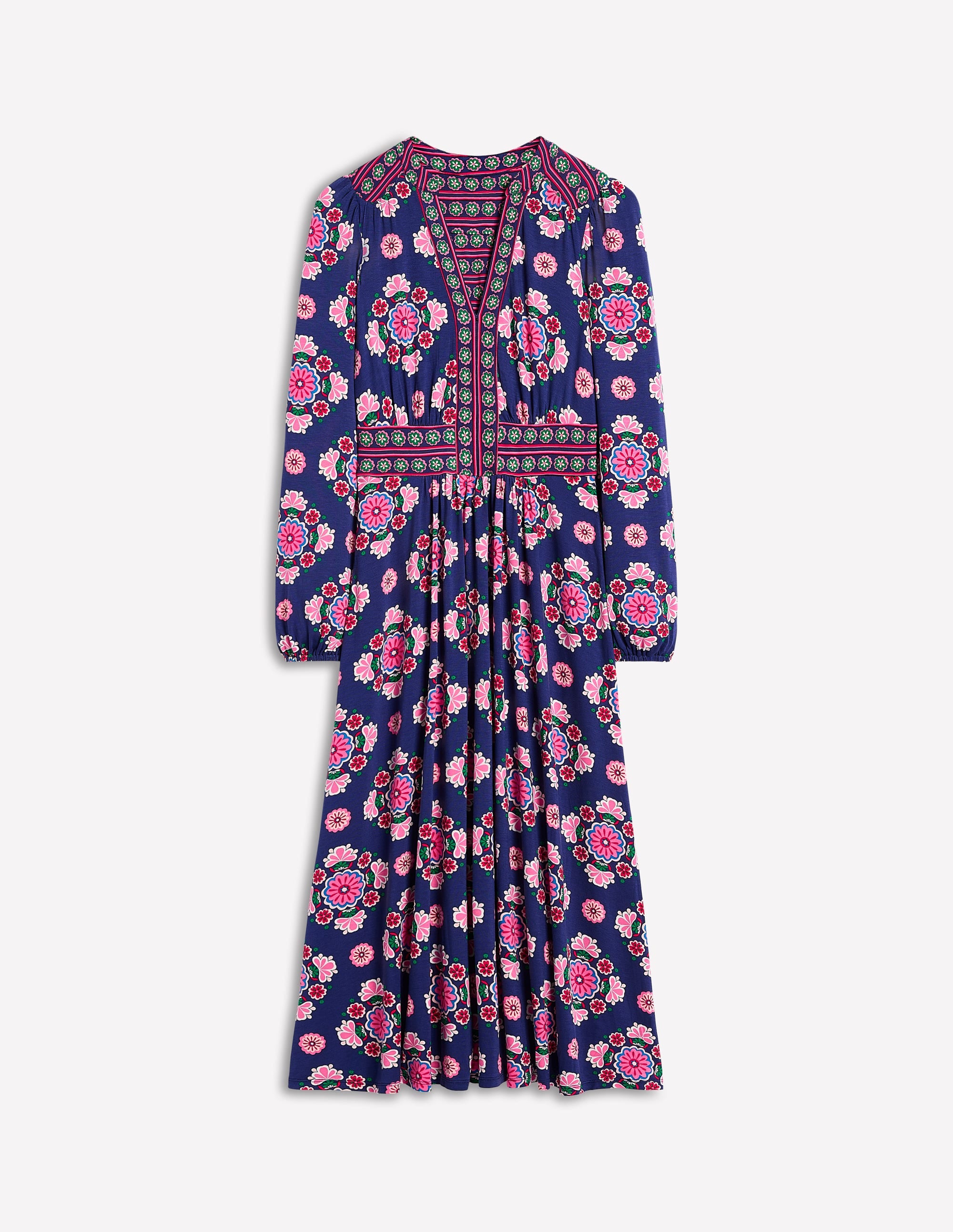 Lily Long Sleeve Midi Dress-Starboard Blue, Meadow Posy - Image 5