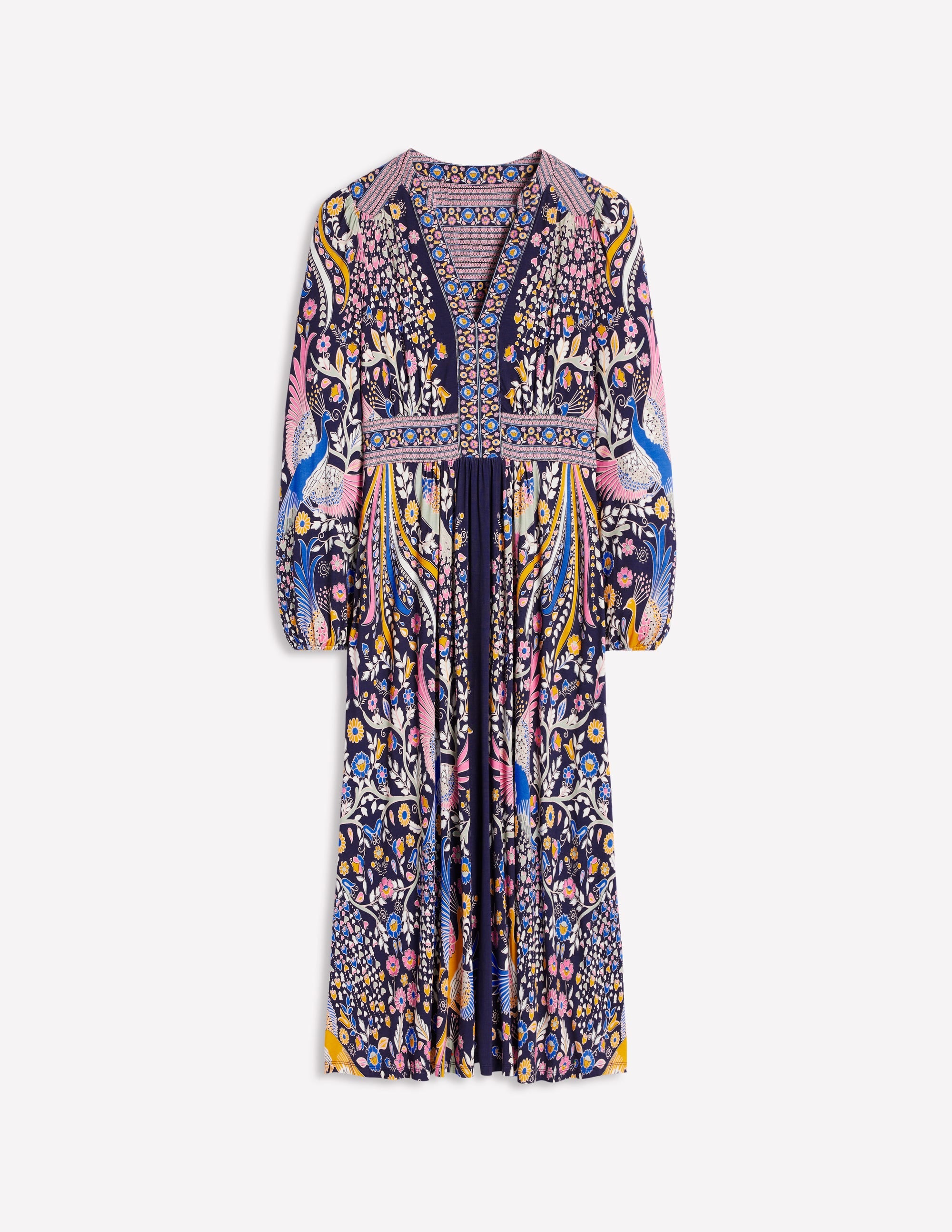Lily Long Sleeve Midi Dress-French Navy,Enchanting Peacock - Image 6