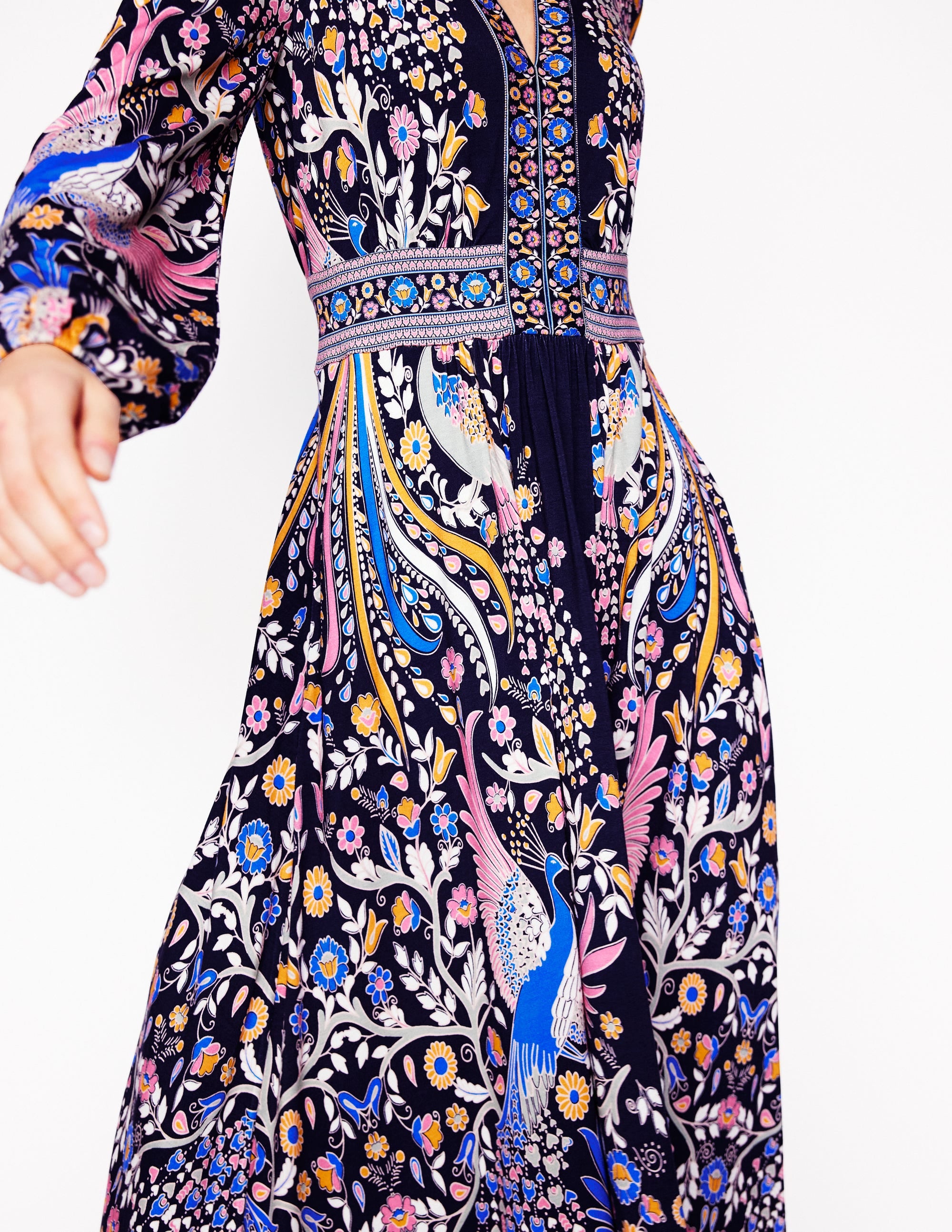 Lily Long Sleeve Midi Dress-French Navy,Enchanting Peacock - Image 3