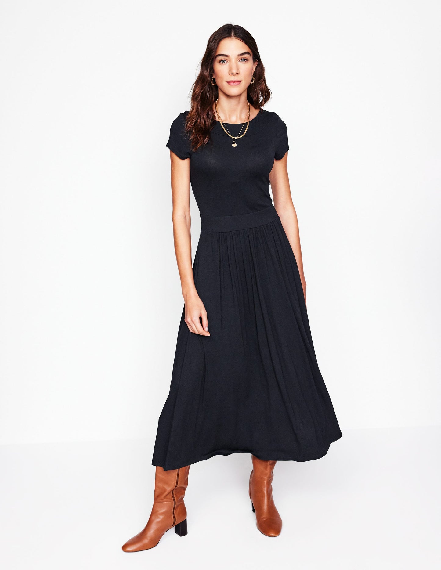 Melanie Jersey Midi Dress-Black