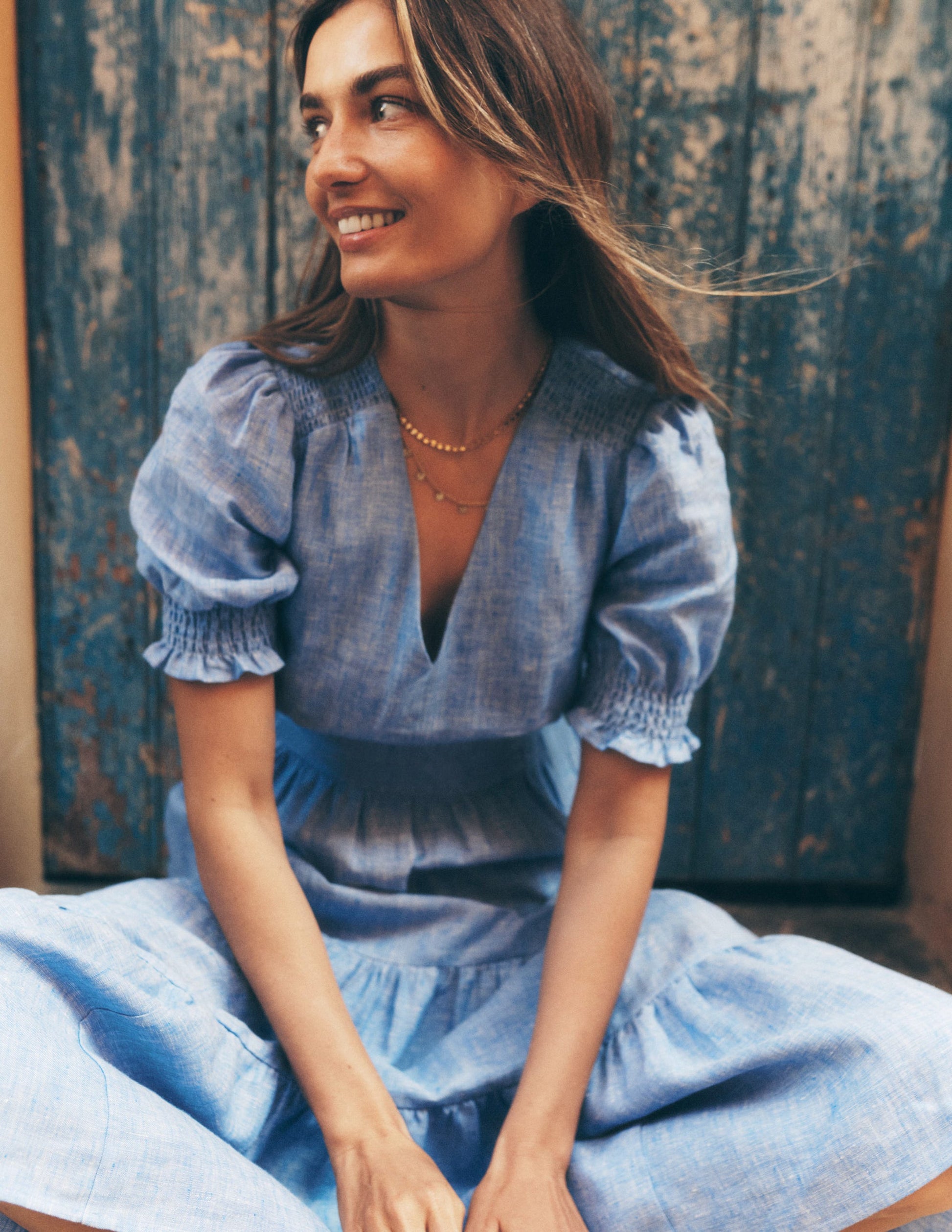 boden blue midi dress Alexa Cotton Midi Shirt Dress-Blue, Decorative Blossom