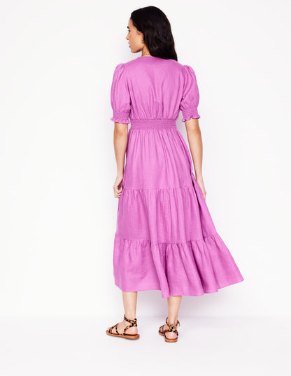 Anna Tiered Linen Midi Dress-Foxglove Purple