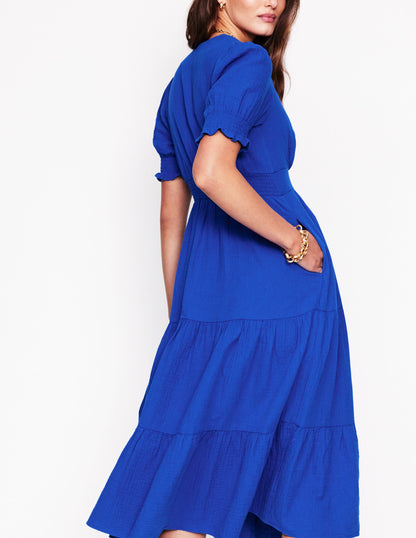 Anna Double Cloth Midi Dress-Bright Blue