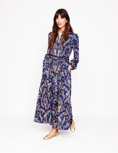 Willow Tiered Jersey Dress-French Navy,Enchanting Peacock