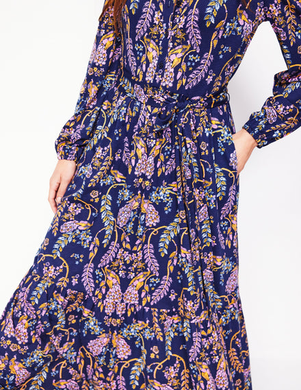 Willow Tiered Jersey Dress-French Navy,Enchanting Peacock