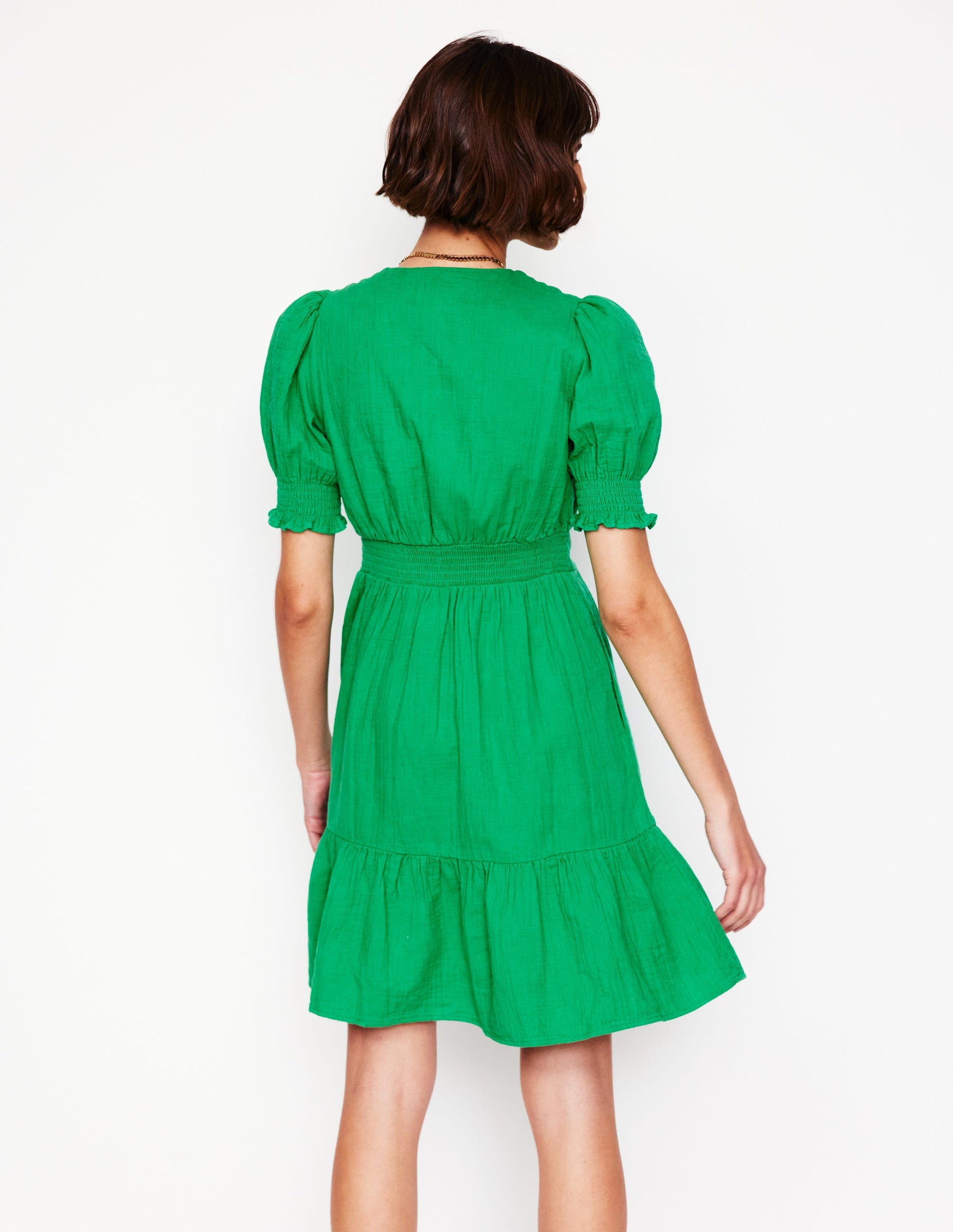 Anna Double Cloth Short Dress-Bright Green-3