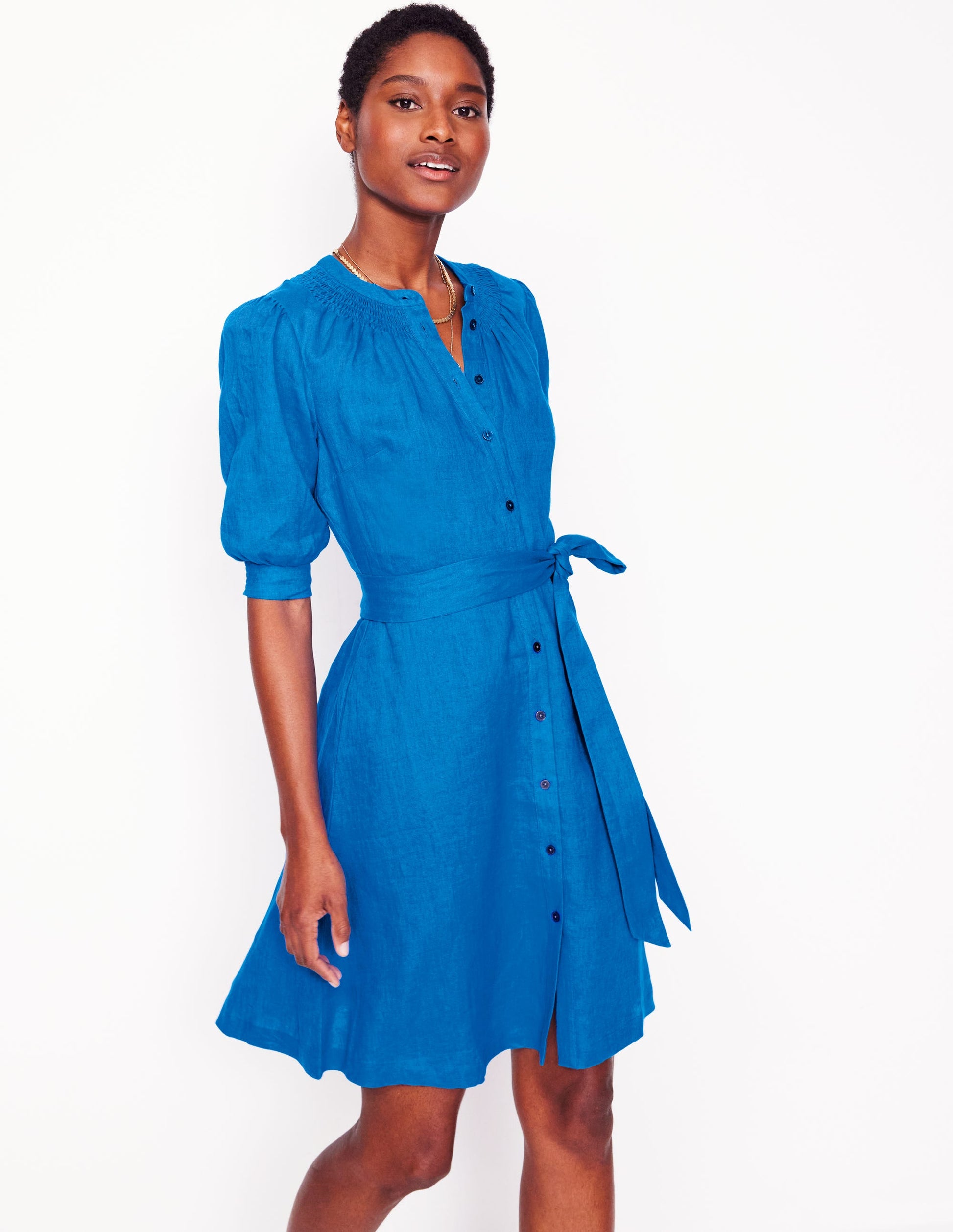 Ada Linen Short Dress-Cerulean blue-4