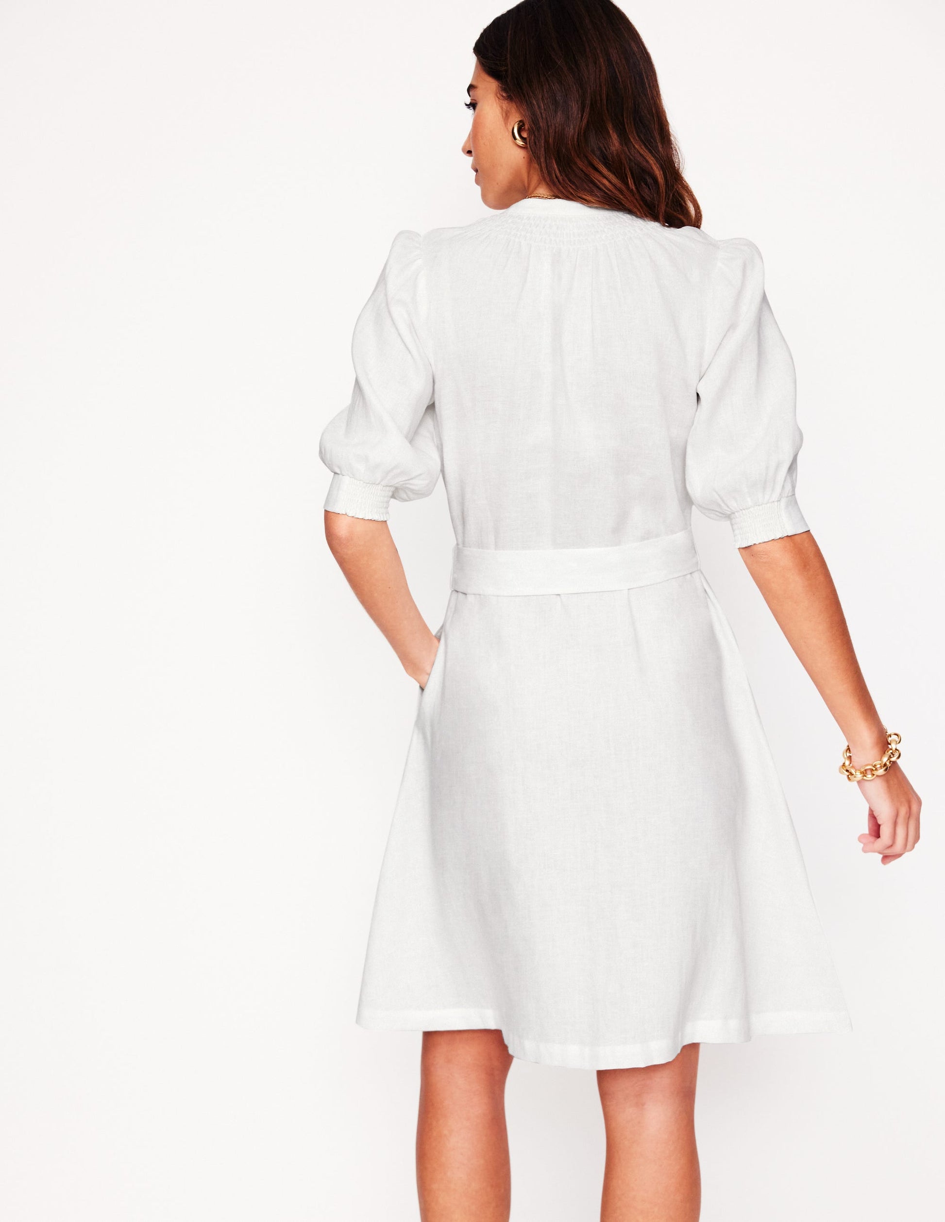 Ada Linen Short Dress-White | Boden Global Ada Linen Short Dress-White | Boden Global