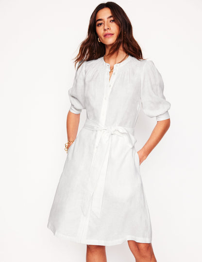 Ada Linen Short Dress-White