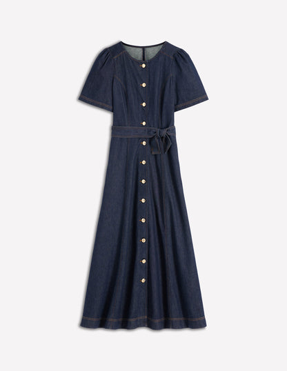 Button Detail Denim Dress-Indigo-6