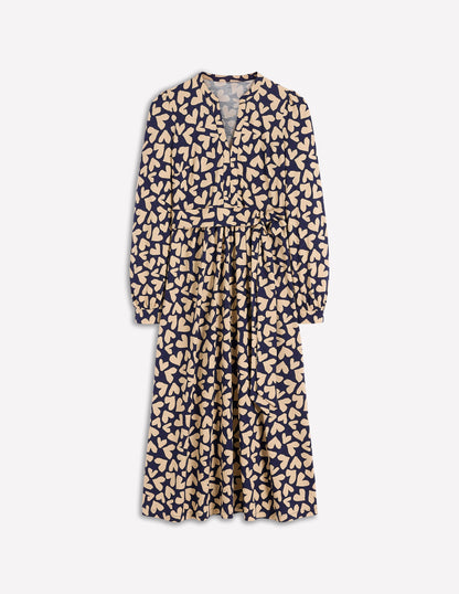 Naomi Long Sleeve Jersey Dress-French Navy, Heart Scatter-5
