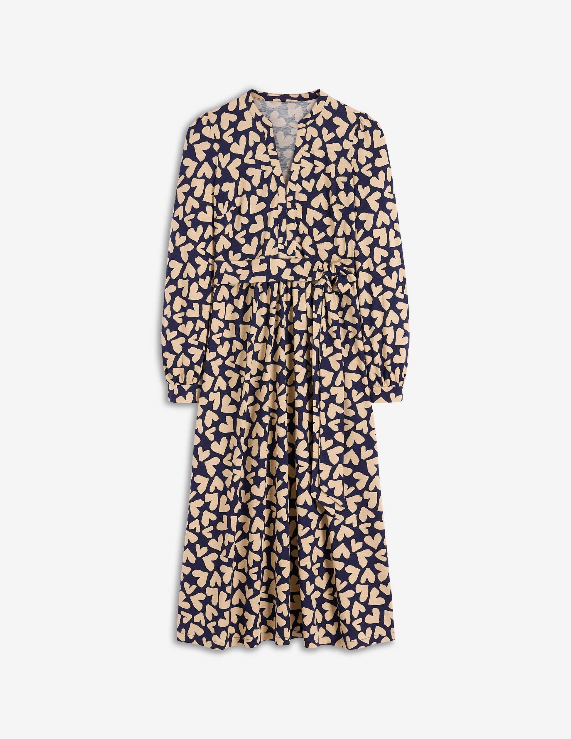 Naomi Long Sleeve Jersey Dress-French Navy, Heart Scatter-5