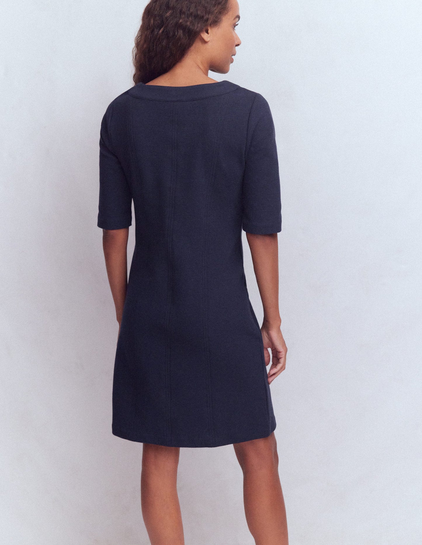 Neckband Ottoman Shift Dress-Navy