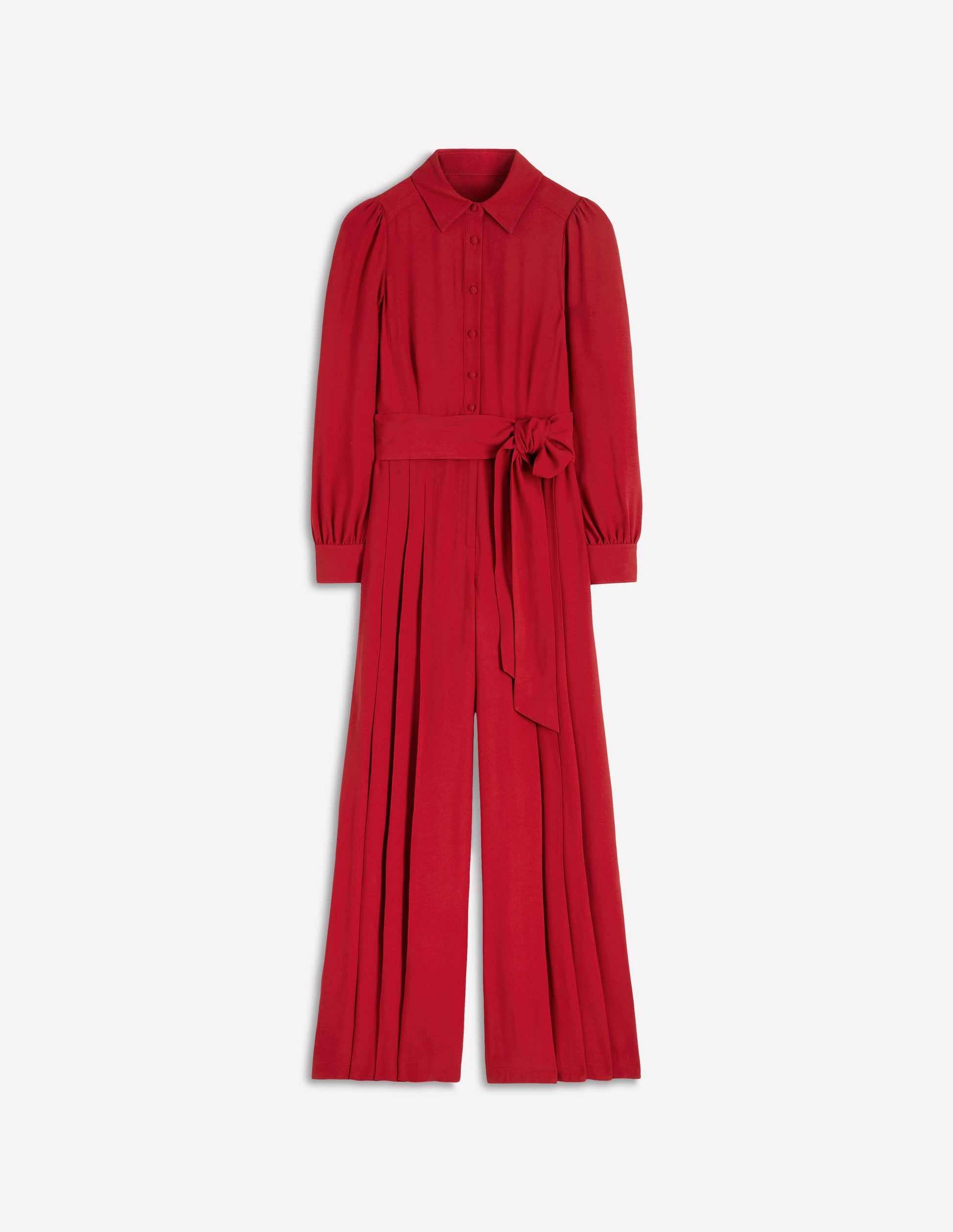 Button Up Palazzo Jumpsuit-Red-6