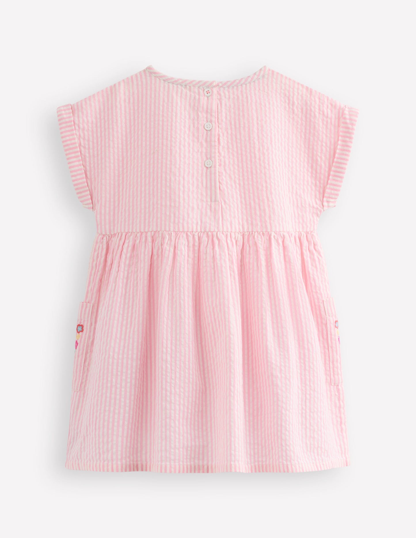 Short-sleeved woven tunic-Ticking Pink Embroidery