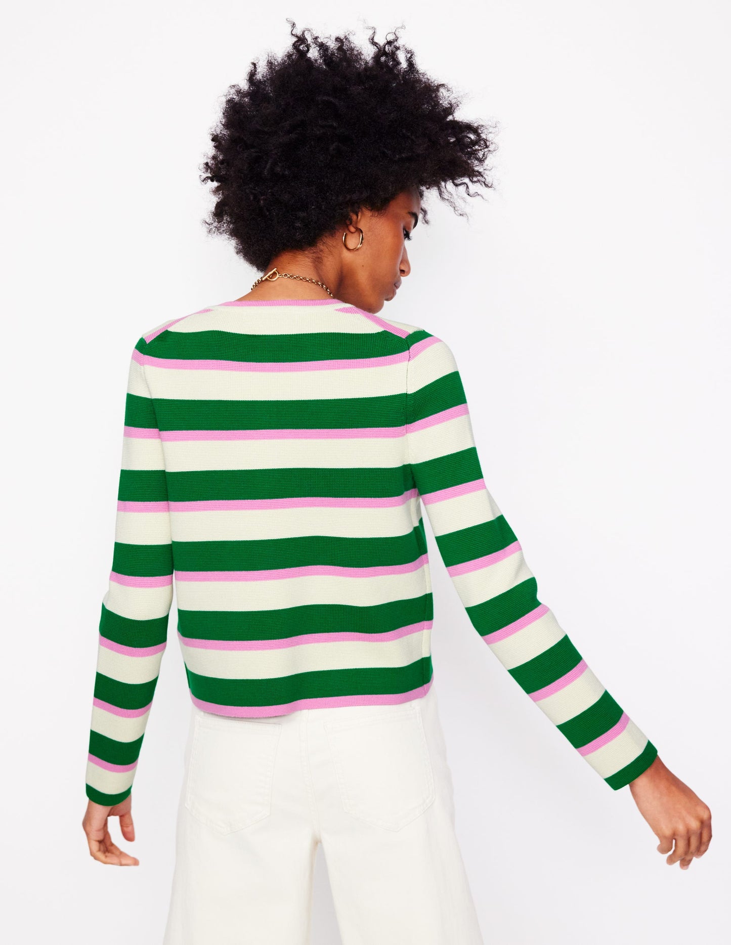 Holly Knitted Jacket-Rich Emerald, Pink Stripe