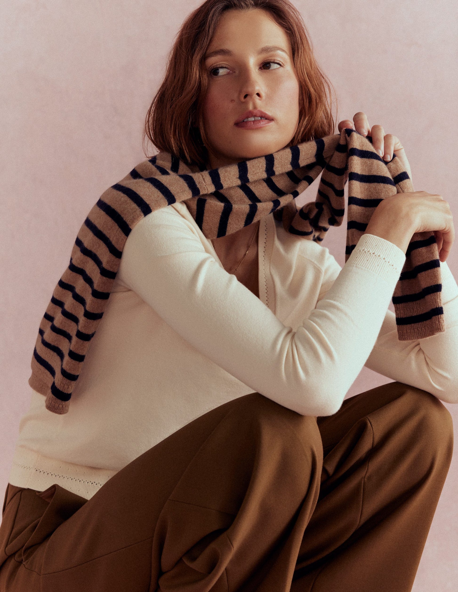 Catriona Cotton V-Neck Jumper-Warm Ivory-1