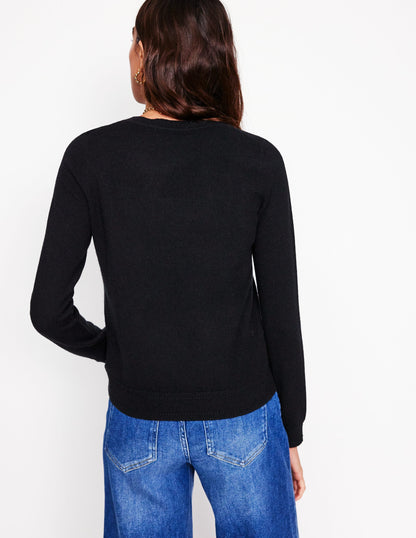 Eva Cashmere Crew Neck Jumper-Black