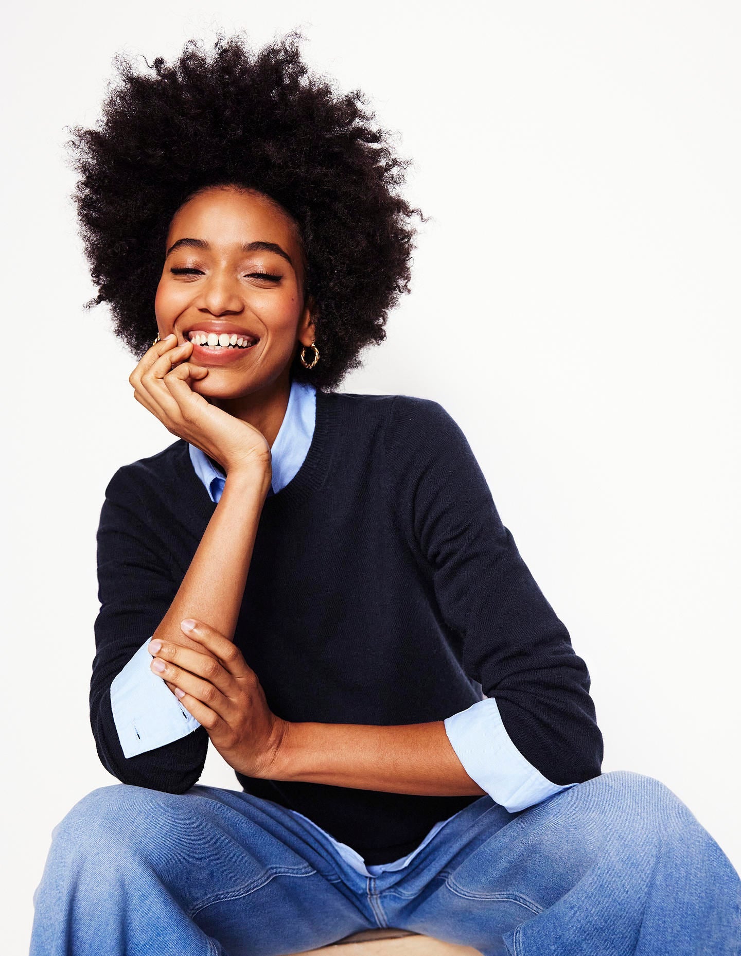 Eva Cashmere Crew Neck Jumper-Navy - Image 7