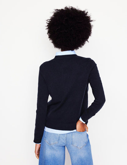 Eva Cashmere Crew Neck Jumper-Navy-1