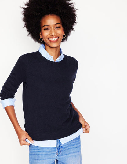 Eva Cashmere Crew Neck Jumper-Navy-3