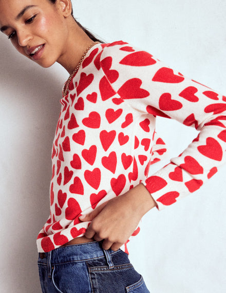 Eva Cashmere Crew Neck Jumper-Ivory, Heart Cluster