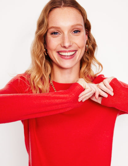 Eva Cashmere Crew Neck Jumper-Strawberry Tart Red