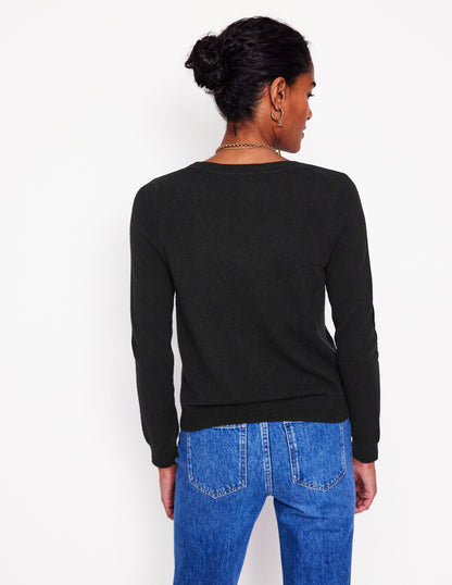 Eva Cashmere V-Neck Jumper-Black