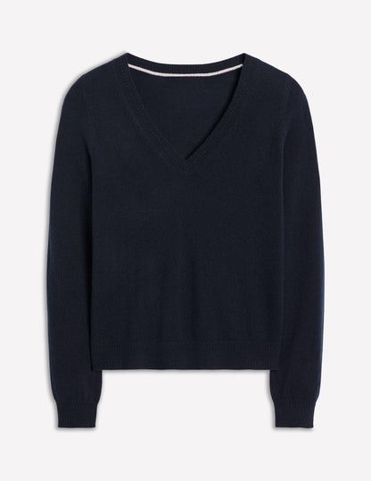 Eva Cashmere V-Neck Jumper-Navy