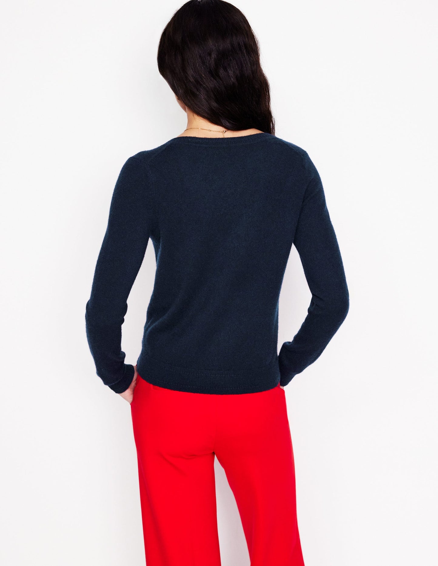 Eva Cashmere V-Neck Jumper-Navy