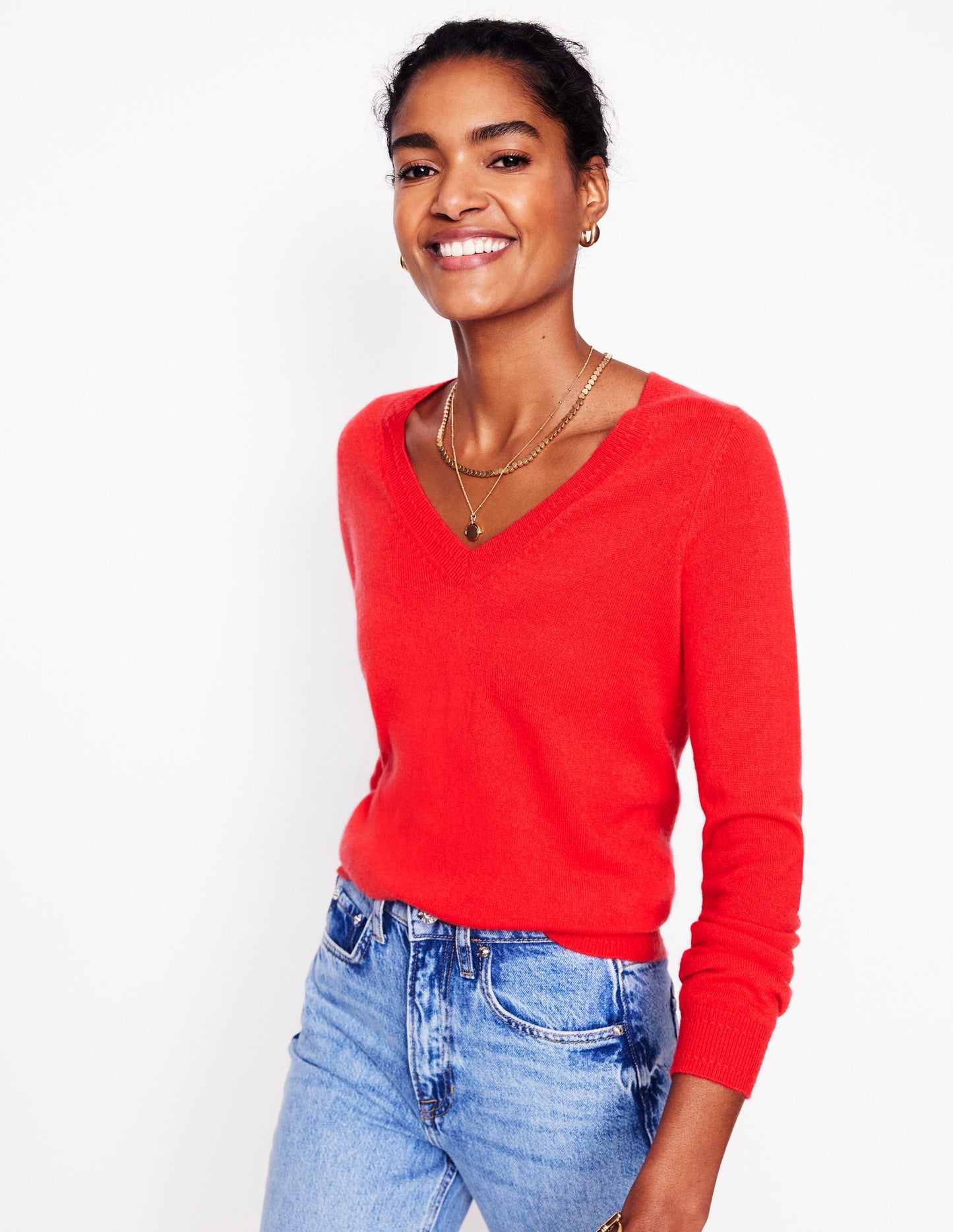 Eva Cashmere V-Neck Jumper-Strawberry Tart Red