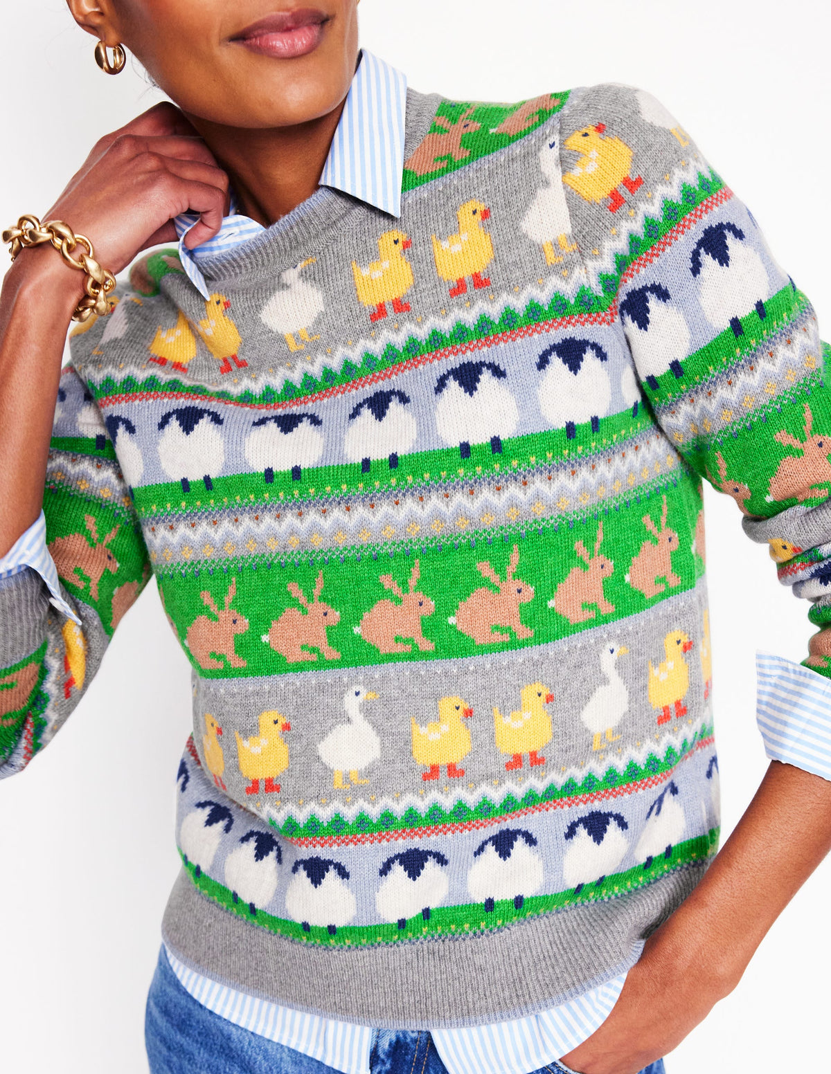 Edie Fair Isle Jumper-Grey Melange, Animal - Image 2