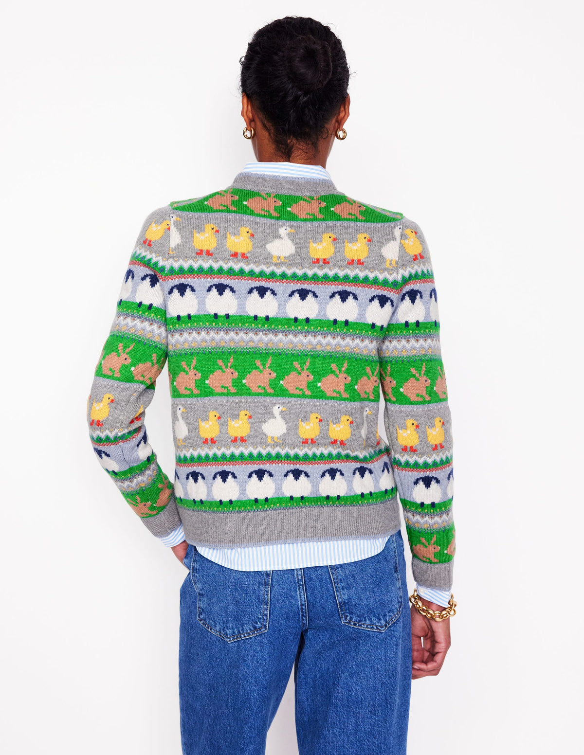 Edie Fair Isle Jumper-Grey Melange, Animal - Image 3