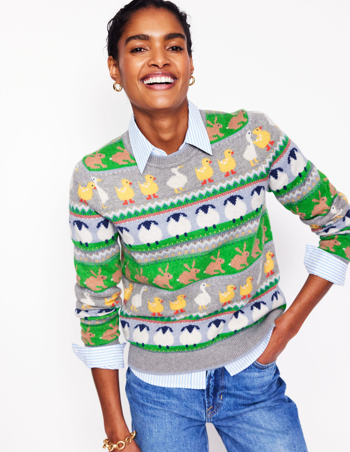 Edie Fair Isle Jumper-Grey Melange, Animal - Image 4